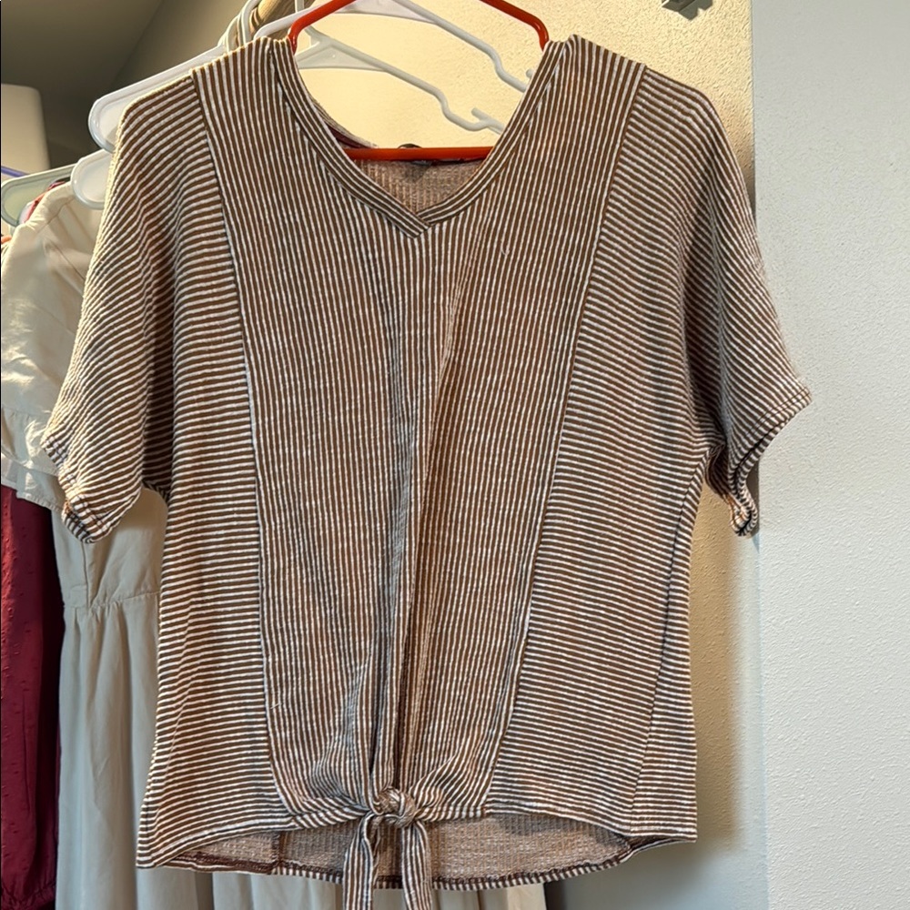 Striped V-Neck Tie-Front Top